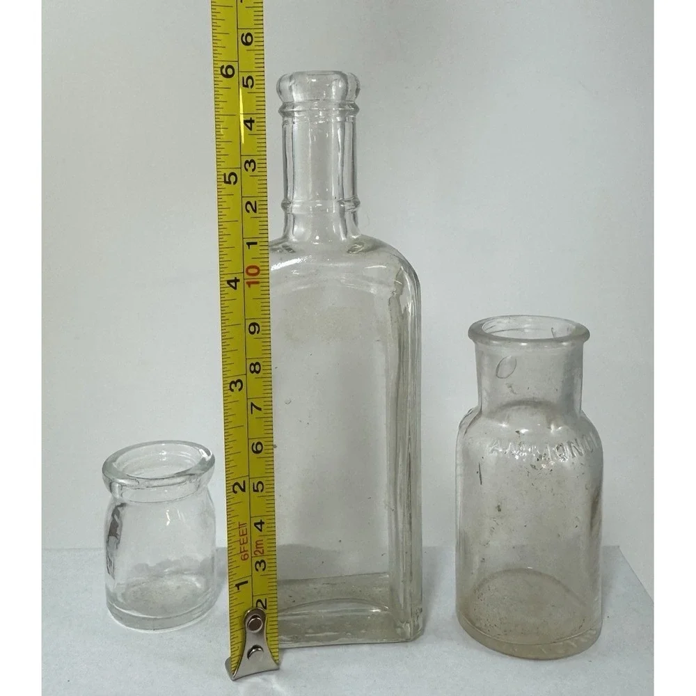 Lot of 3 Vintage Glass Apothecary Bottles Clear Ammonol Embossed Decorative Set